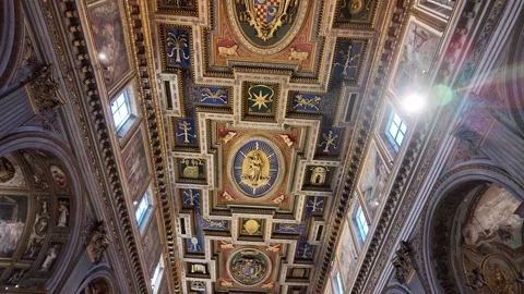 Ceiling and interior of San Marcello al Corso church in Rome Stock Footage 337413585