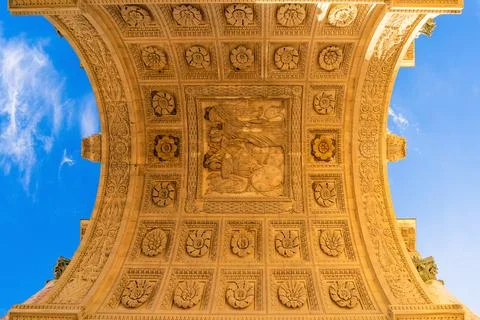 Ceiling of Arc de Triomphe in Paris with sculpted floral reliefs Stock Photos