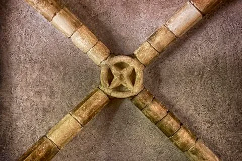 Ceiling Beams With Circle Ornament Stock Photos