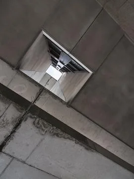 The ceiling of the building is destroyed by the earthquake. Stock Photos
