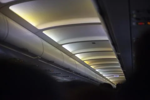Ceiling on the bus. Bus Interior Lamps. Lights in public transport. Stock Photos