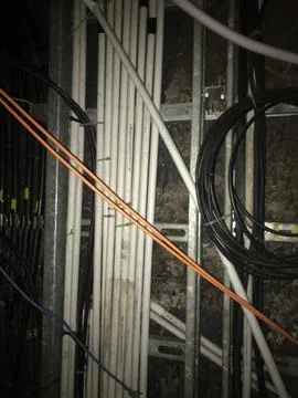 Ceiling Cable Management and PVC Conduit Pipes Stock Photos
