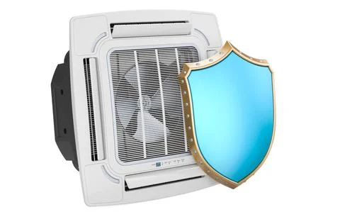 Ceiling Cassette Unit, Indoor Unit of Air Condition with shield, 3D render... Stock Photos