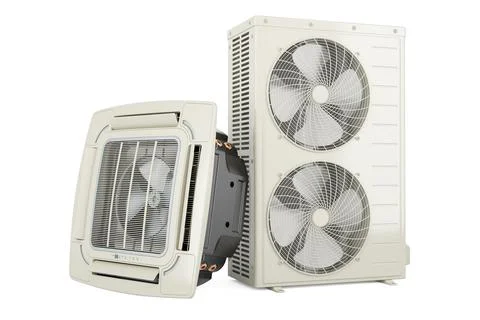 Ceiling Cassette Units with Outdoor Compressor Multi-Zone Unit. Air conditi.. 库存插图
