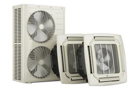 Ceiling Cassette Units with Outdoor Compressor Multi-Zone Unit. Air conditi.. 库存插图