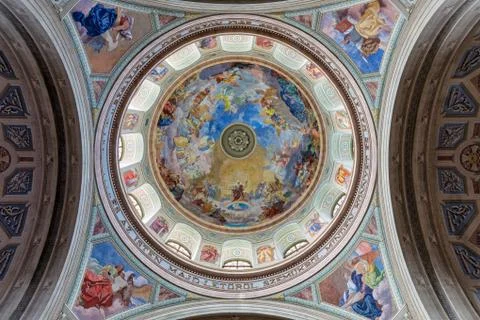 Ceiling Cathedral Basilica also called Eger Cathedral in Eger, Hungary Stock Photos