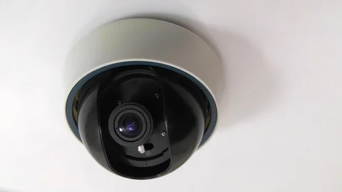Ceiling CCTV. Security. CCTV camera on white background Vidéo 111150192