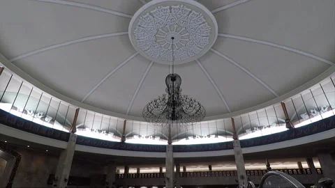 Ceiling with chandelier inside Sabilal Muhtadin Mosque, Banjarmasin, Indonesia Stock Footage 163587255