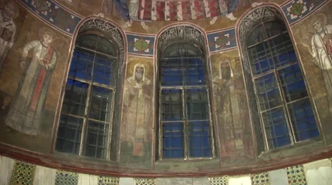 Ceiling of a Church, Cemicircular Windows, Mosaic Under The Cupola, Mosaic Stock Footage 52351728