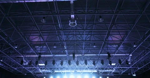 Ceiling at Concert with white and blue spotlights 스톡 동영상 80768272
