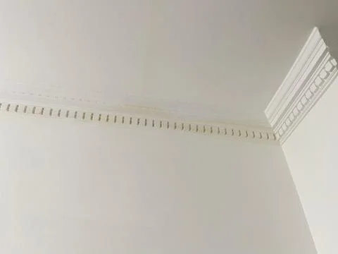 Ceiling damaged by flooding. Water stains on paint Stock Photos