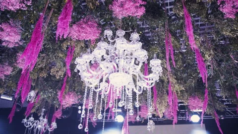  ceiling decorated with flowers and a large luxurious chandelier 스톡 동영상 141772727