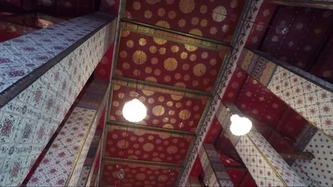 Ceiling Decoration Inside Temple, Wat Arun Temple Compound, Bangkok, Thailand Stock Footage 291262709