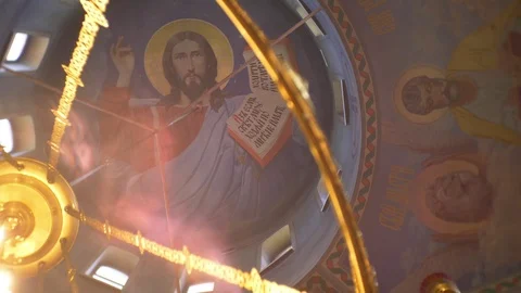 The Ceiling of the Dome with the Image of Jesus Christ Stock Footage 110776342