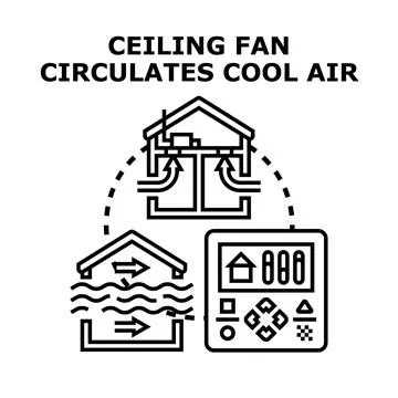 Ceiling fan circulating cool air for home comfort control Ilustración de archivo