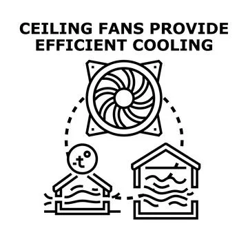 Ceiling fan circulating cool air inside house Stock Illustration