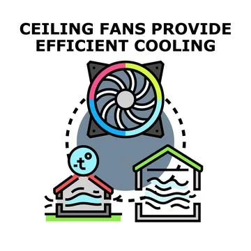 Ceiling fan circulating cool air inside house Stock Illustration