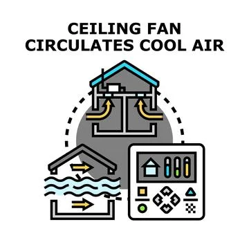 Ceiling fan circulating cool air for home comfort control Ilustración de archivo