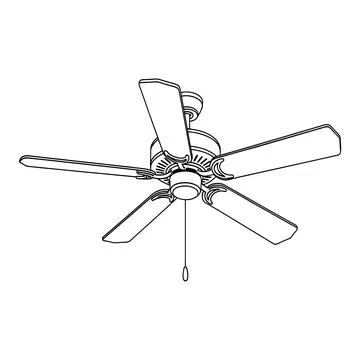 Ceiling fan with five blades and pull chain light fixture Stock Illustration