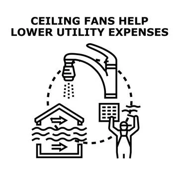 Ceiling fan helping lower home utility expenses Stock Illustration