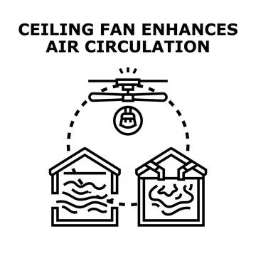 Ceiling fan improving air circulation and ventilation system Stock Illustration