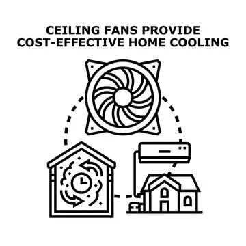 Ceiling fan providing cost effective home cooling system concept Stock Illustration