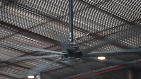 Ceiling fan spins in a large indoor space Stock Footage 338273258