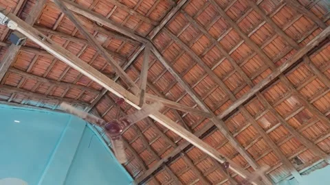 Ceiling Fan Starting to Spin in Rural Indian School Classroom with Terracotta Stock Footage 343704525