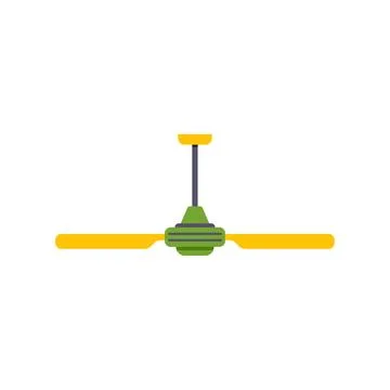 Ceiling fan with yellow blades and green base cooling a room Stock Illustration