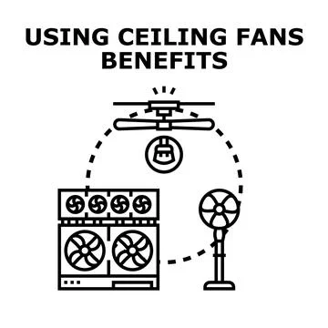 Ceiling fans benefits concept, selecting cooling equipment Stock Illustration