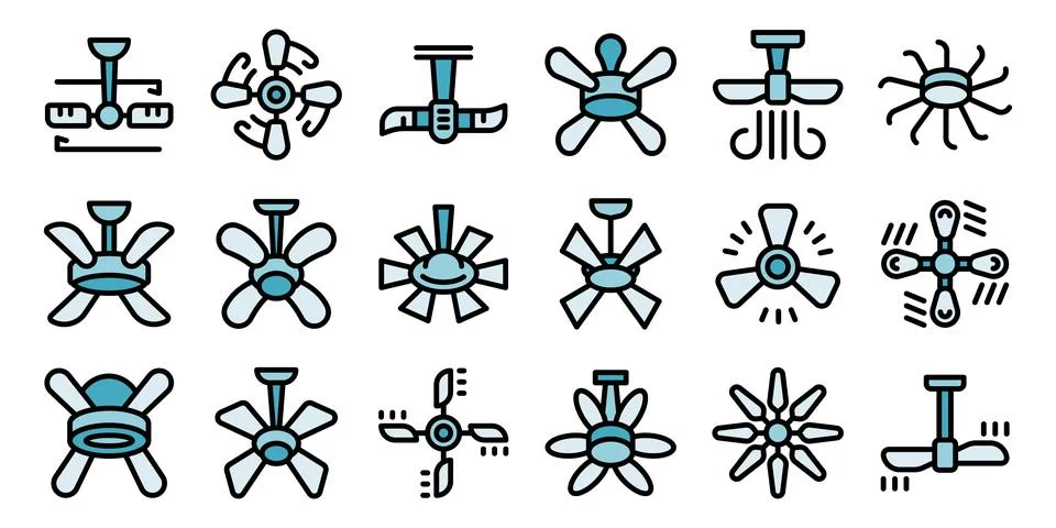 Ceiling fans cooling and circulating air in various designs Stock Illustration