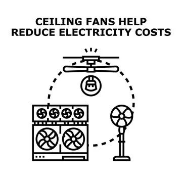 Ceiling fans reducing electricity costs and energy consumption Ilustración de archivo