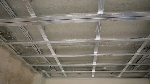 Ceiling frame made of profile and finished hung ceiling. Stock Footage 102166668