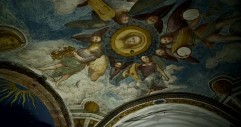 Ceiling Fresco of Crypt of San Teodoro Church in Pavia, Italy Stock Footage 203970077