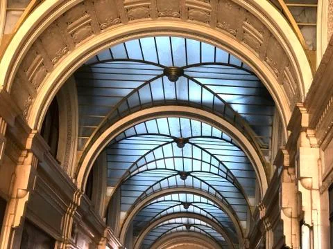 Ceiling of a gallery inside. Windows and art decor design. Interior design Stock Photos