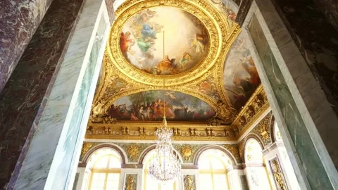 Ceiling in Hall of Mirrors, Palace of Versailles Museum, Paris, France Stock Footage 221953648