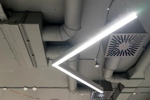 Ceiling infrastrustructure with different communications as a part of modern  Stock Photos