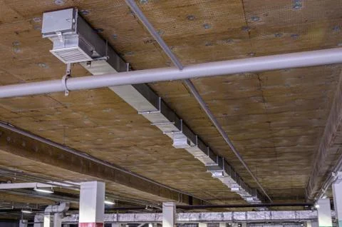 Ceiling insulation, ventilation system air ducts Stock Photos