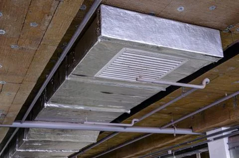 Ceiling insulation, ventilation system air ducts Stock Photos