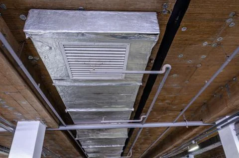Ceiling insulation, ventilation system air ducts Stock Photos