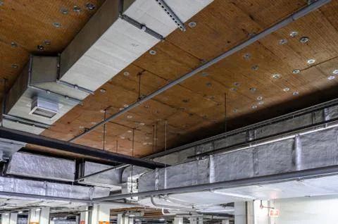 Ceiling insulation, ventilation system air ducts Stock Photos