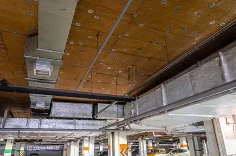 Ceiling insulation, ventilation system air ducts Stock Photos