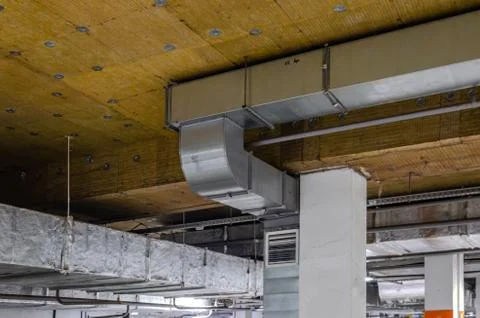 Ceiling insulation, ventilation system air ducts Stock Photos