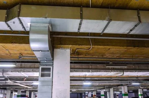 Ceiling insulation, ventilation system air ducts Stock Photos