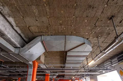 Ceiling insulation, ventilation system air ducts Stock Photos
