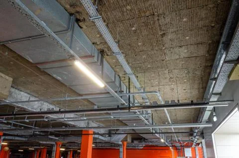 Ceiling insulation, ventilation system air ducts Stock Photos