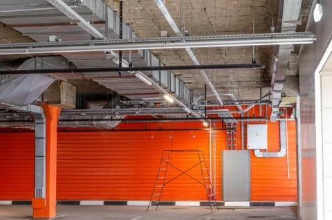 Ceiling insulation, ventilation system air ducts Stock Photos