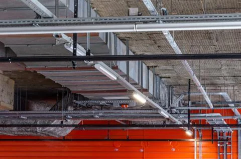 Ceiling insulation, ventilation system air ducts Stock Photos