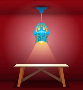 Ceiling lamp above study wooden table illustration 스톡 일러스트