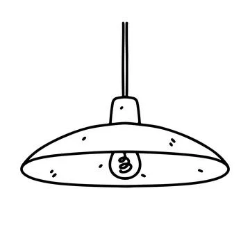 Ceiling lamp in hand drawn doodle style. Vector illustration isolated on whit Stock Illustration